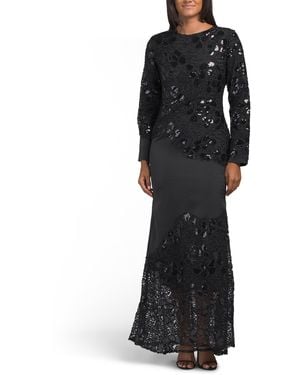 TJ Maxx Long Sleeve Embellished Gown For Spandex/Polyester - Black