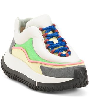 TJ Maxx Leather Kapok Swan Platform Sneakers For Leather/Suede - White