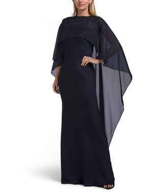 TJ Maxx Satin Gown With Chiffon Cape Overlay For Polyester - Blue