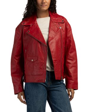 TJ Maxx Leather Biker Jacket For Polyester/Leather - Red