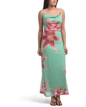 TJ Maxx Sleeveless Mesh Floral Gown For Polyester - Green