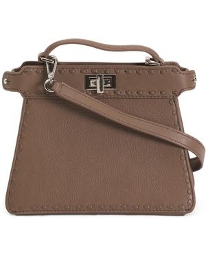 TJ Maxx Leather Reed Mini Satchel With Shoulder Strap - Brown