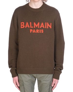 Balmain Woll -Logo -Pullover - Braun