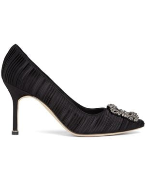 Manolo Blahnik Hangisi 90 Pleated Satin Pumps - Black
