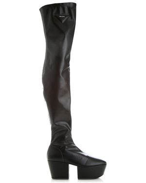 Prada Technical Nappa Platform Thigh-high Boots - Black