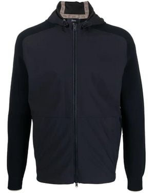 Herno Knit-Sleeve Hooded Jacket - Blue