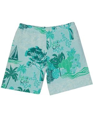 Laneus Geometric Patterned Cotton Shorts - Blue