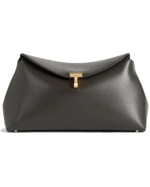 TOTEME T-Lock Leather Clutch Bag - Black