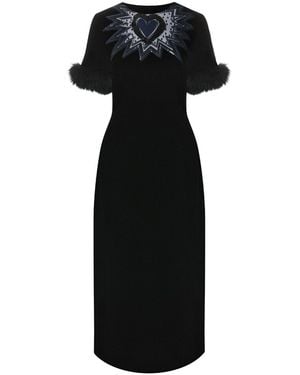 Fendi Fur Trim Velvet Midi Dress - Black