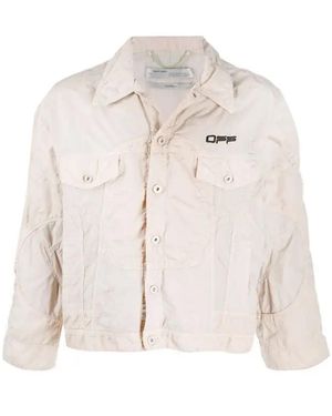 Off-White c/o Virgil Abloh Logo Windbreaker Bomber Jacket - Natural