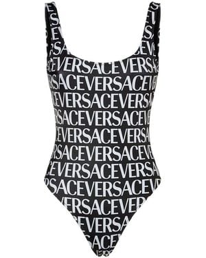 Versace All-Over Logo One-Piece Swimsuit - Black