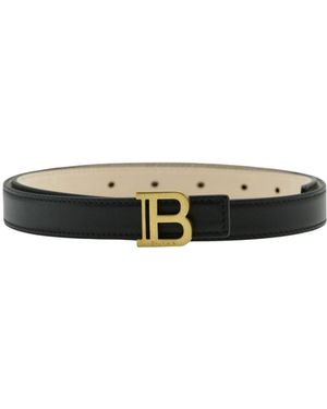 Balmain Black Leather Regular Belt - Green
