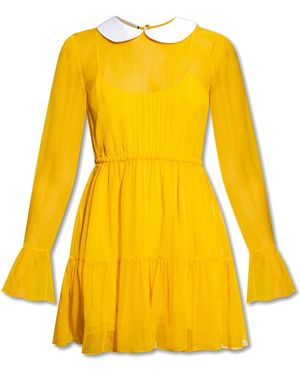 Gucci Ruffled Chiffon Dress With Peter-Pan Collar And Button Fastening - Yellow
