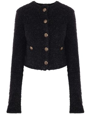 Balenciaga Crop Bouclé Cardigan - Black