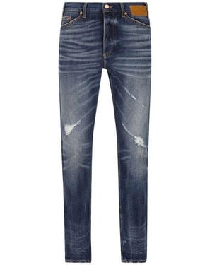 Palm Angels Straight-Leg Distressed Denim Jeans With Five-Pocket Design - Blue