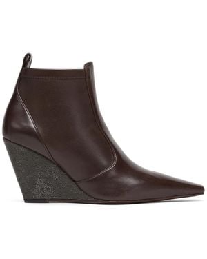 Brunello Cucinelli Monili Wedge Ankle Boots - Brown
