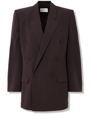 Saint Laurent Double-Breasted Silk-Crepe Blazer - Brown