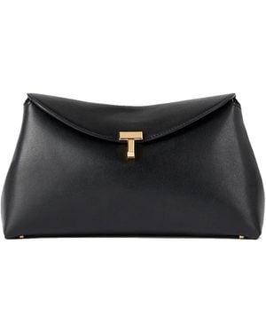 TOTEME T-Lock Leather Clutch Bag - Black