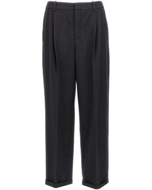Saint Laurent Cashmere And Wool Flannel 90's Striped Trousers - Black