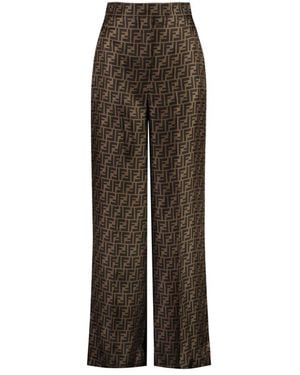 Fendi Ff Monogram Silk Trousers - Brown