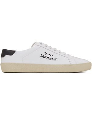 Saint Laurent Embroidered Trainers In Canvas And Smooth Leather - White