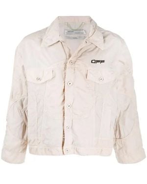 Off-White c/o Virgil Abloh Logo Windbreaker Bomber Jacket - Natural