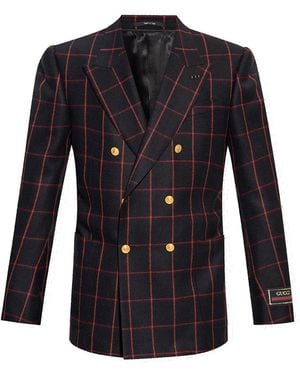 Gucci Double-Breasted Check Blazer - Black