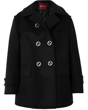 Gucci Double-Breasted Wool Coat - Black