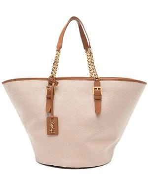 Saint Laurent P107Jd- Cassandre-Tag Canvas Tote Bag - Natural