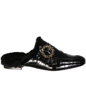 Eleventy Leather Fur Mules - Black