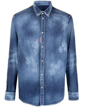 DSquared² Distressed Effect Denim Shirt - Blue