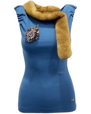 DSquared² Mink Collar Sleeveless Top - Blue