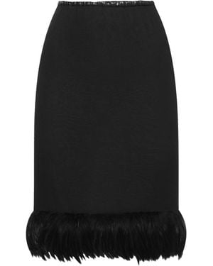 Saint Laurent Feathers Trim Silk Skirt - Black