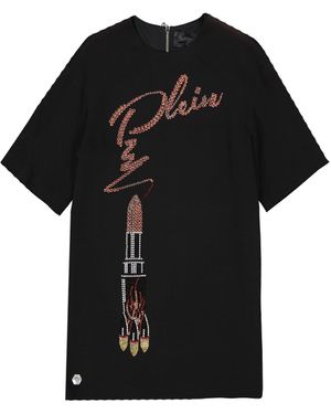 Philipp Plein Mini abito con logo - Nero