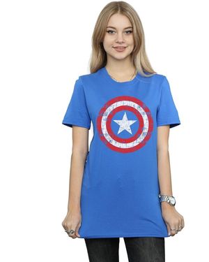 Marvel Avengers Captain America Gekrast Schild Katoenen Vriendje T-Shirt (Koningsblauw)