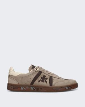 Premiata Lichte Leren Sneaker Met Veterschoensluiting - Bruin