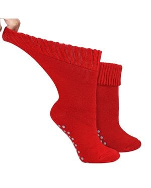 Dr.Socks Ladies Extra Wide Winter Bed Socks With Grips - Red