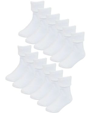 Sock Snob Set Van 6 Babysokken Van Katoen Met Omgeslagen Bovenkant - Wit