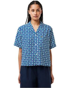 Lacoste Geometrisch Korte Mouwen Shirt /Blauw)