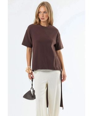 Busem Overized Crew Neck Tuniek Met Splits - Bruin