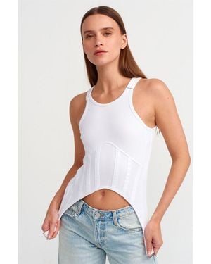 Dilvin Cotton Ribbed Zip Crop Corset Top - White