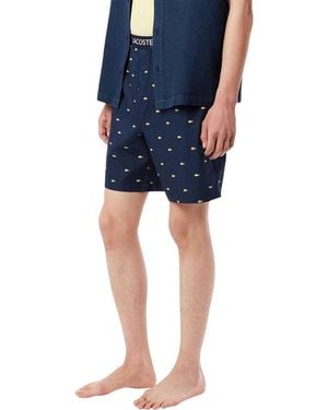 Lacoste Pyjama-Short Voor Van Popeline Met All-Overprint (Marine) - Blauw