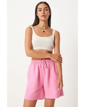 Happiness İstanbul High Waist Wide Leg Cotton Shorts - Pink