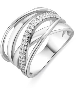 Luxenter Ring Van 925 Sterlingzilver Met Glanzende Zirkonia En Rhodiumafwerking - Metallic