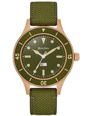 Bulova Archive Series Mil Ships 150Th Anniversary Edition Watch 98A324 Silicone - Green