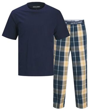 Jack & Jones Pyjamaset Giftbox Jacluca Geruit Donkerblauw/Oranje
