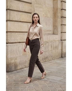 My Fashion High Waist Ankle Length Straight Leg Denim Trousers - Natural