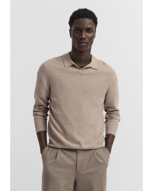 Bugatti Herren Poloshirt Van Wolmix Met Ritssluiting - Naturel