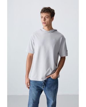 TOMMY LIFE Oversized Hooded Short-Sleeve T-Shirt - Blue