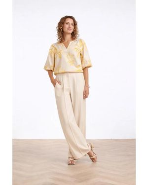 Smashed Lemon Wide Leg Pantalon Met Naaddetail - Wit